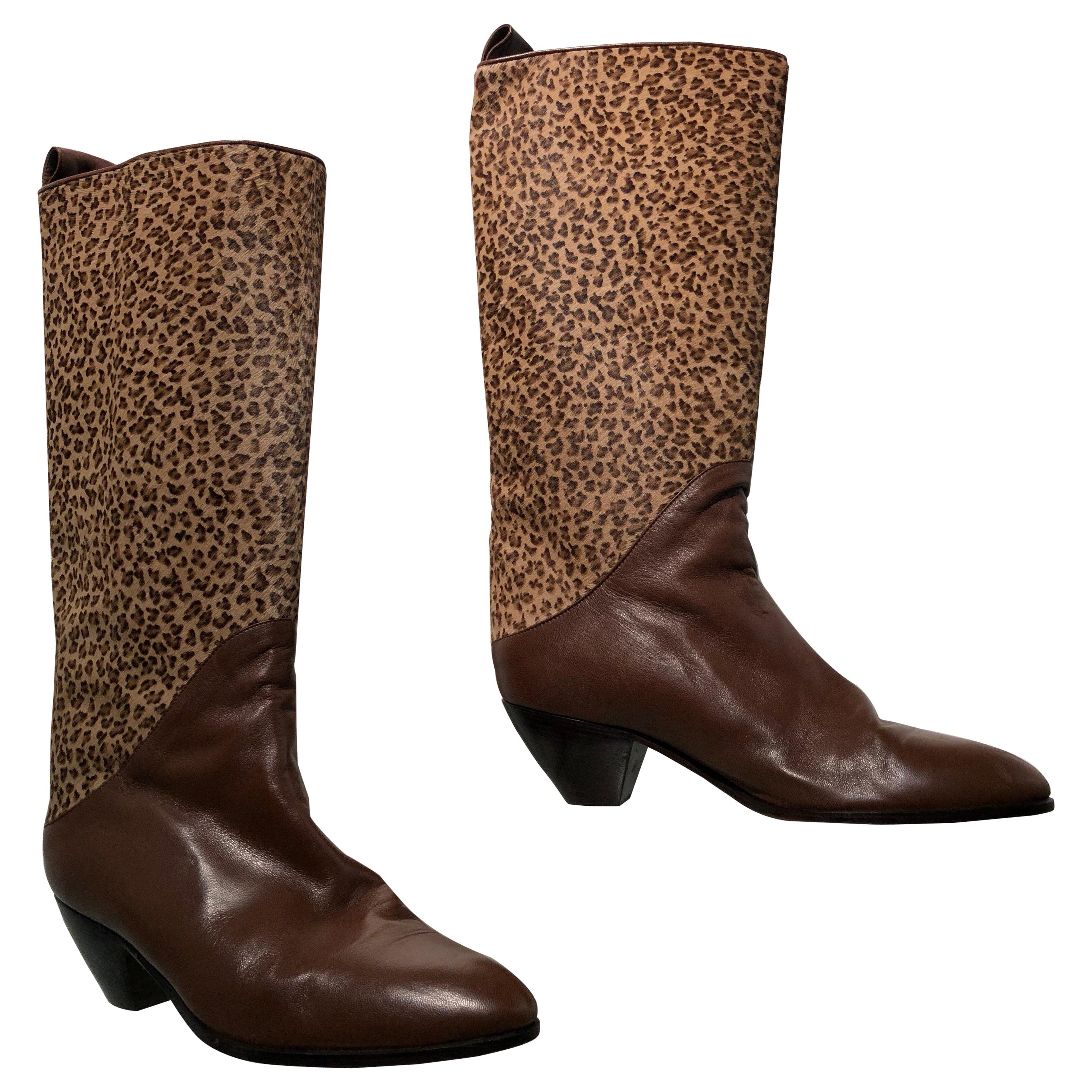 1980s Miss Maud Frizon Paris Leopard & Leather Western Boots