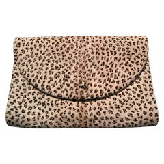 Vintage 1980s Dominique Aurientis Paris Leopard Print Stenciled Calfskin Shoulder Bag 