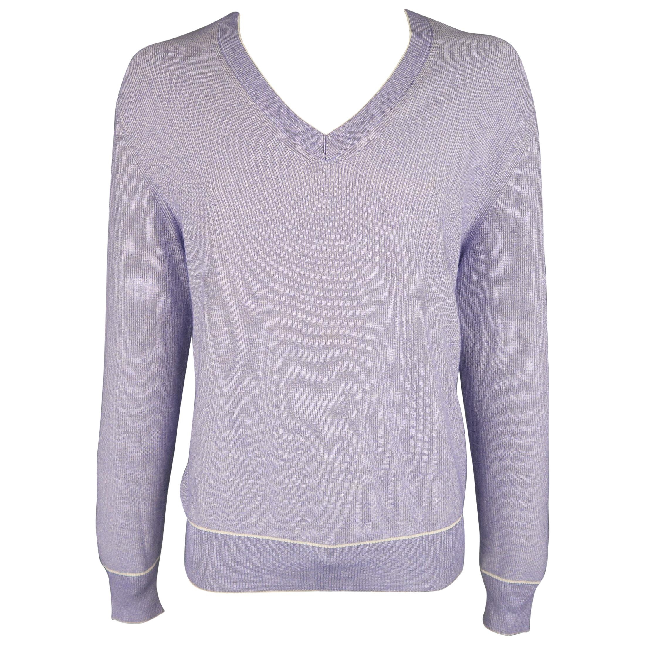TOM FORD Size XL Purple Heather Cotton / Cashmere / Silk V Neck Pullover