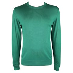 DOLCE & GABBANA Size L Green Fine Silk Knit Crewneck Pullover