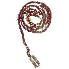 CHANEL Vintage Chain Belt and Razor Blades in Gilt Metal and Red Leather