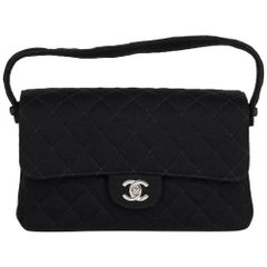 1996 Chanel Black Quilted Jersey Vintage Medium Double Sided Classic Flap Bag