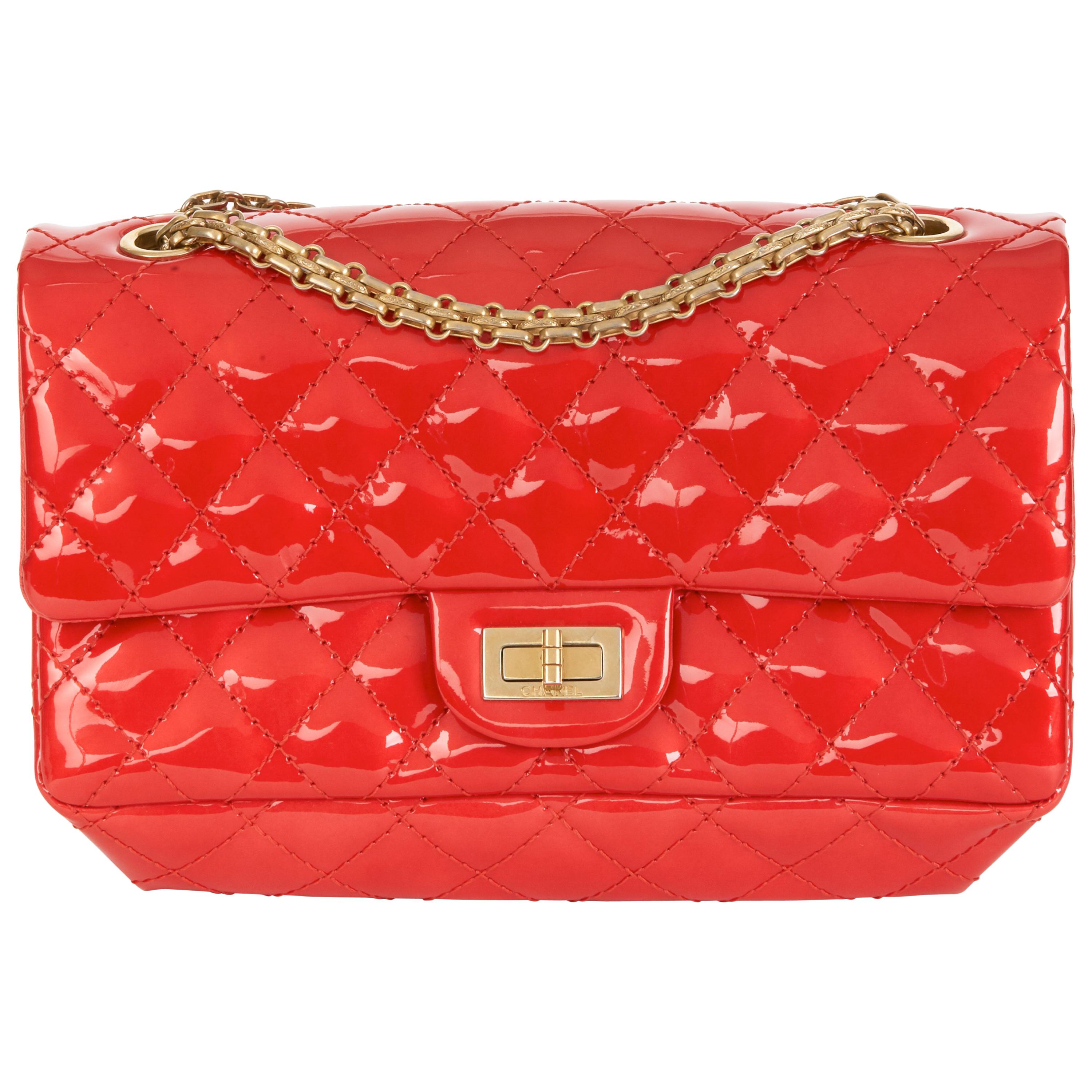 2008 Chanel Red Quilted Patent Leather 2.55 Reissue 225 Accordion Flap Bag