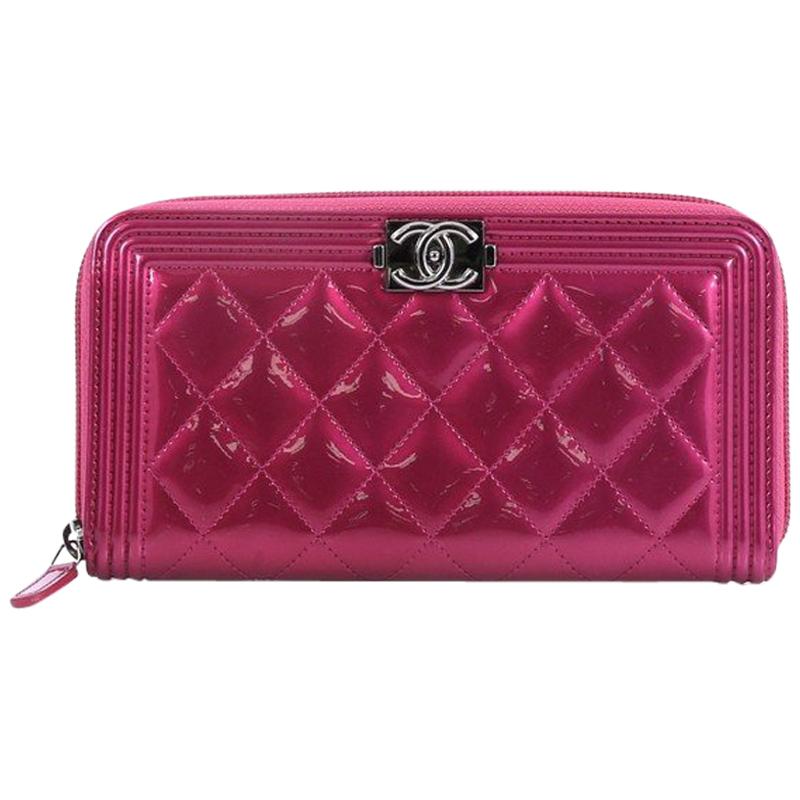 Chanel Boy L-Gusset Zip Wallet Quilted Patent Long