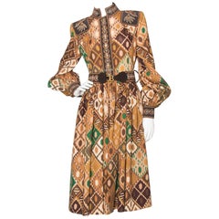 A 1970s Vintage John Bates Printed Wool dress With Embroidered Detail