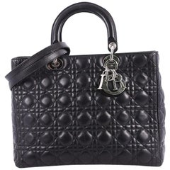 Christian Dior Lady Dior Handbag Cannage Quilt Lambskin Large