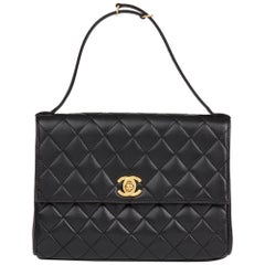 1997 Chanel  Black Quilted Lambskin Vintage Classic Top Handle Clutch 