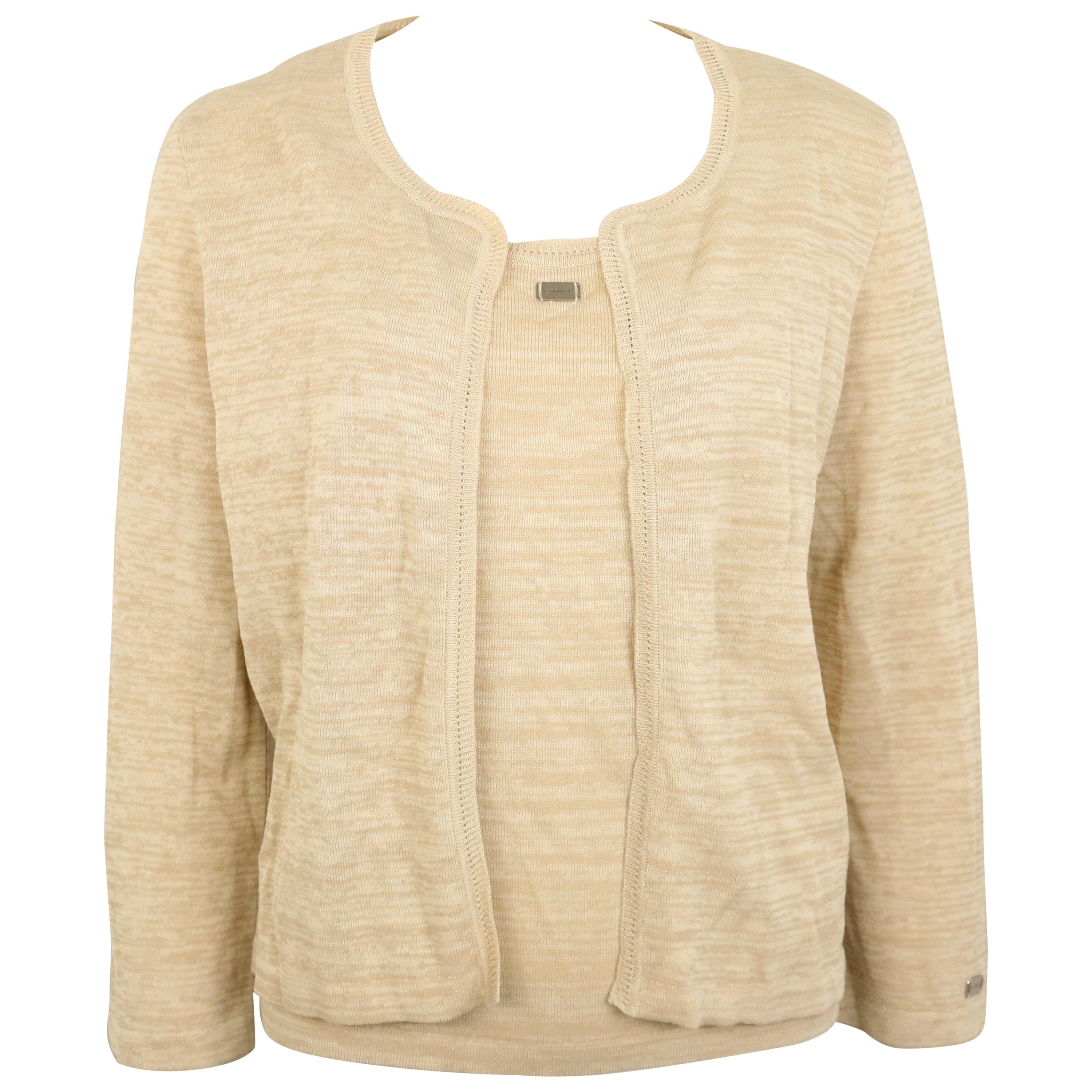 Chanel Beige Cotton and Rayon Cardigan For Sale