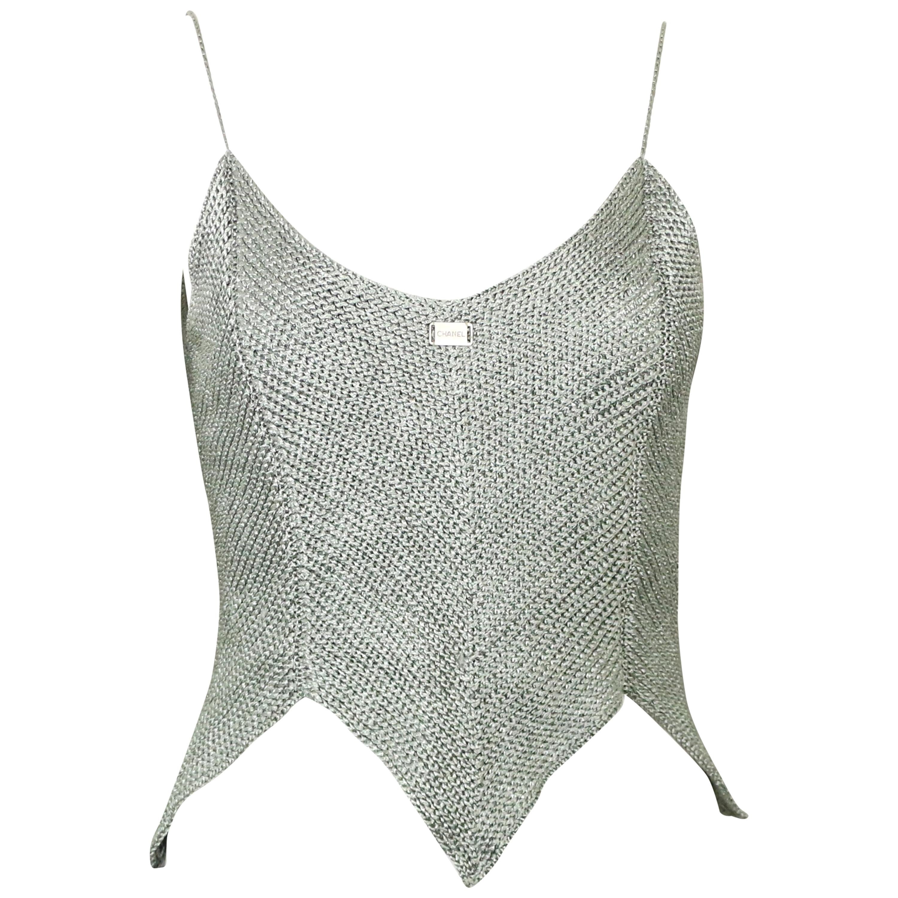 Chanel Silver Knitted Scalloped Cropped Vest Top 