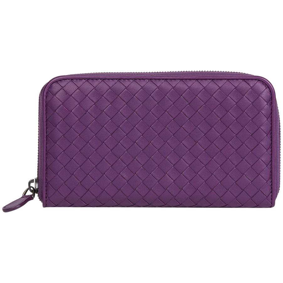 2010 Corot Purple Woven Lambskin Zip Around Wallet