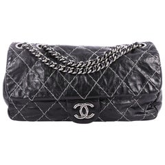  Chanel Double Stitch Flap Bag Quilted Glazed Calfskin Medium