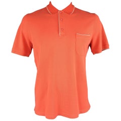 LORO PIANA Size L Orange Pique Gray Trim POLO