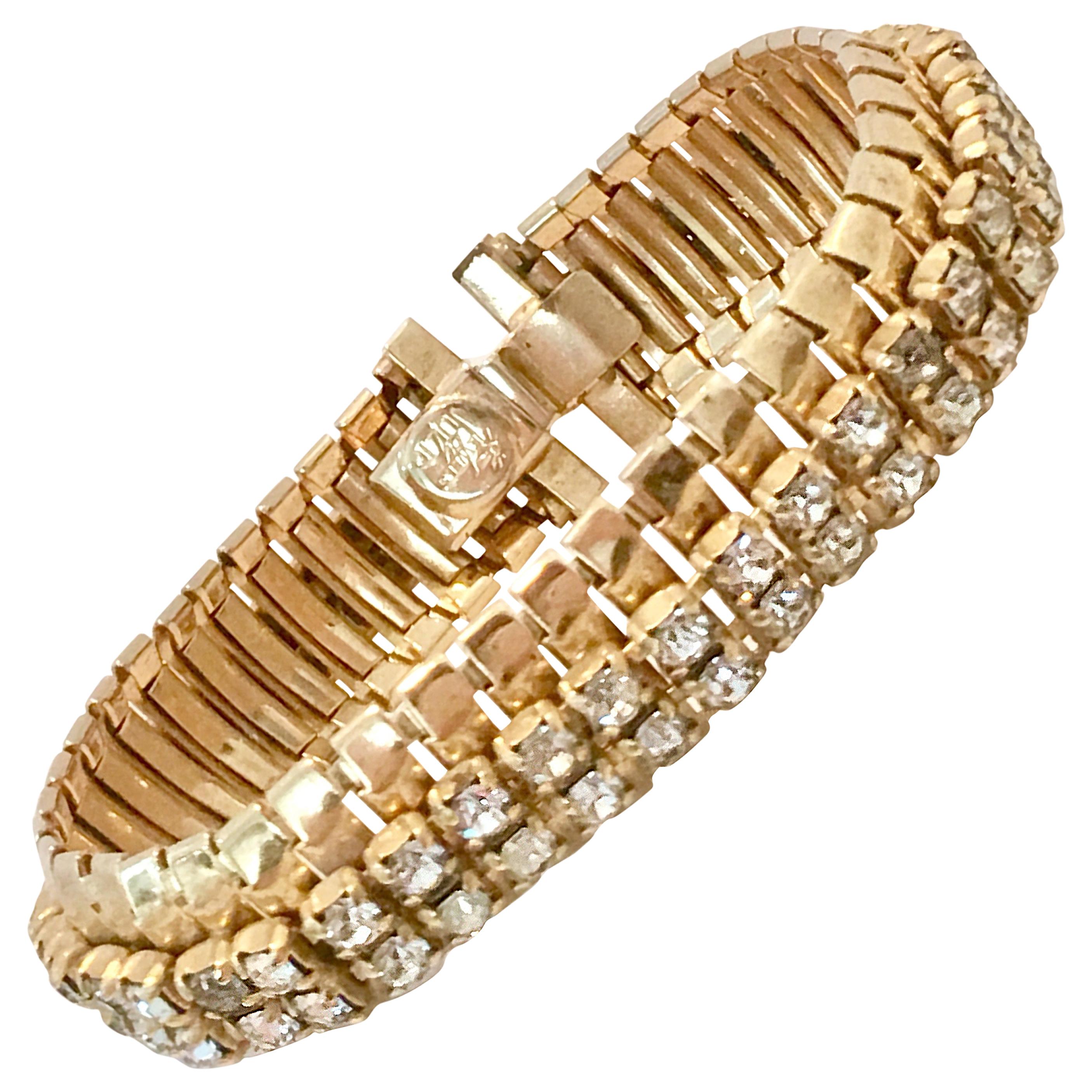 1950'S Gold Link & Swarovski Crystal Rhinestone Bracelet By, Jewels By Julio For Sale