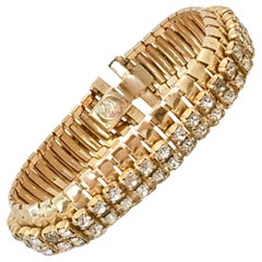 1950'S Gold Link & Swarovski Crystal Rhinestone Bracelet By, Jewels By Julio