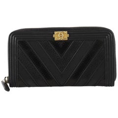 Chanel Boy L-Gusset Zip Wallet Chevron Caviar And Calfskin Long