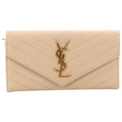 Saint Laurent Classic Monogram Flap Wallet Matelasse Chevron Leather Large