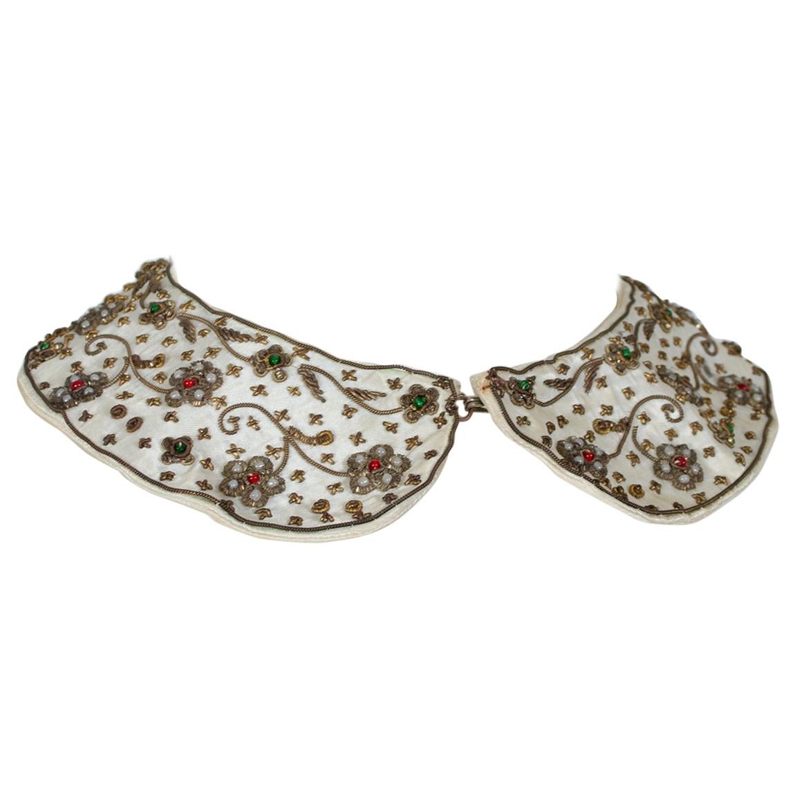 Zardozi Embroidered Wire and Satin Peter Pan Collar, 1950s