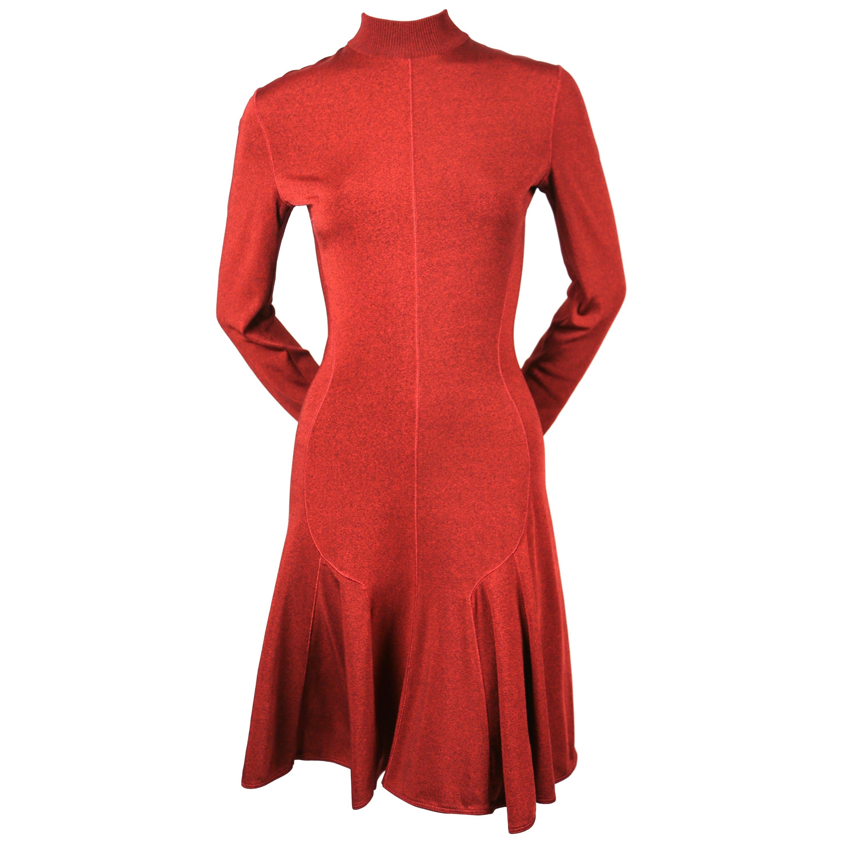 Alaia red ribbed knit fishtail evening dress, circa 1990s For Sale at