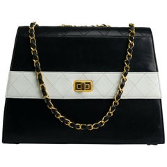 Chanel 1980s Two Tone Black and White Vintage Flap Bag