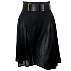 Azzedine Alaia jet black pointelle knit skort with sheer panels, 1990s