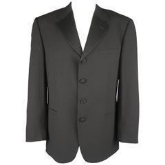 V2 by VERSACE 42 Regular Black Wool Blend Satin Lapel Tuxedo Sport Coat