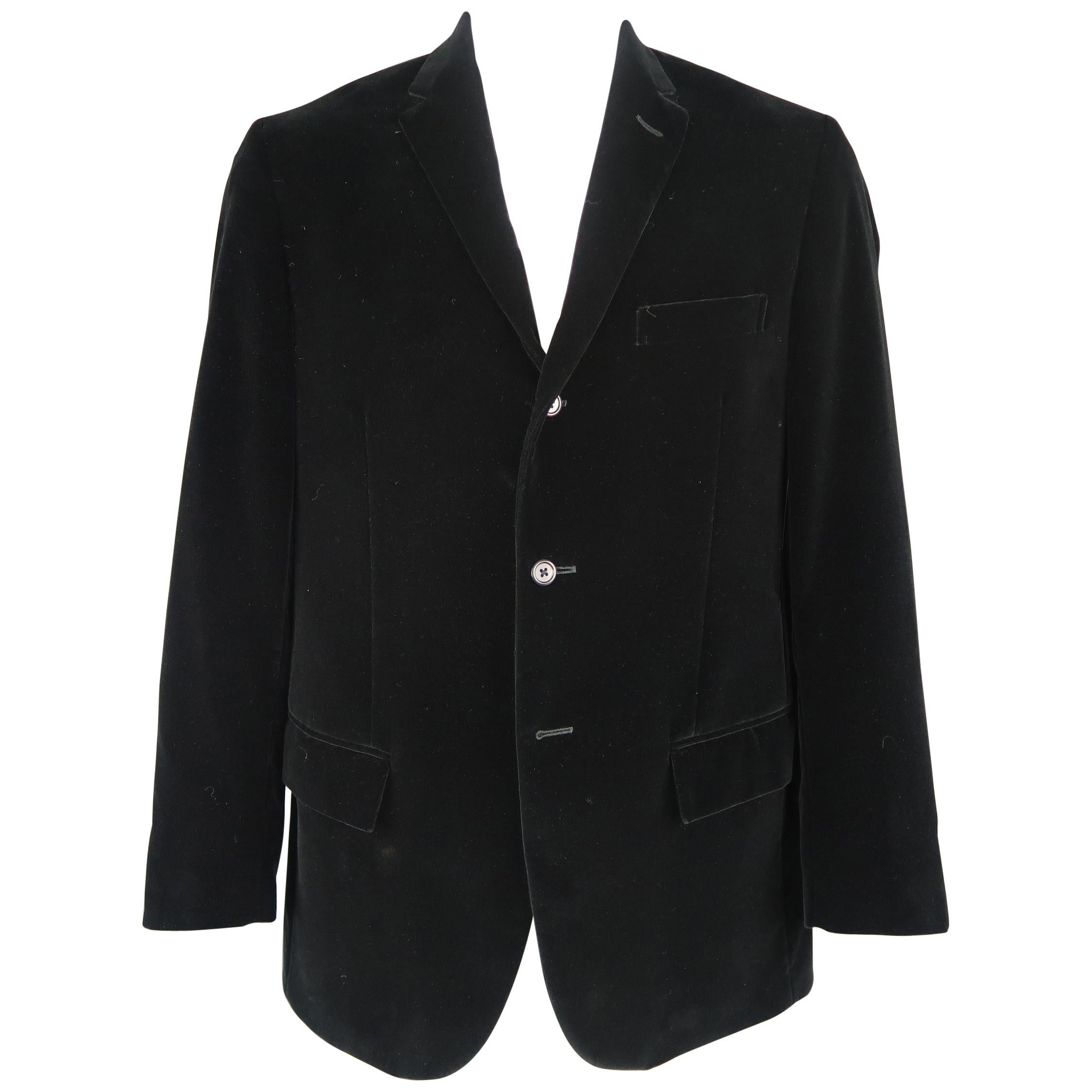 RALPH LAUREN 44 Long Black Cotton Velvet 3 Button Notch Lapel Sport Coat Jacket