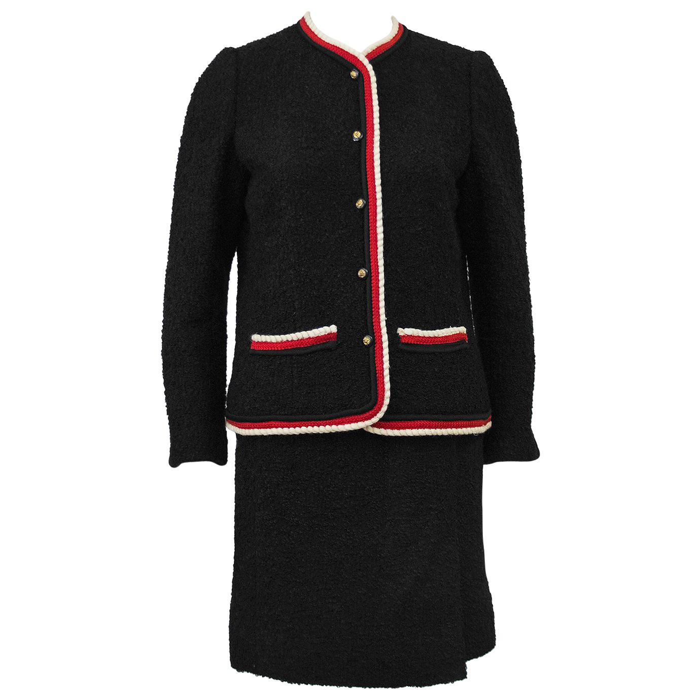Chanel Black Red and White Boucle Skirt Suit, 1980s at 1stDibs | black ...