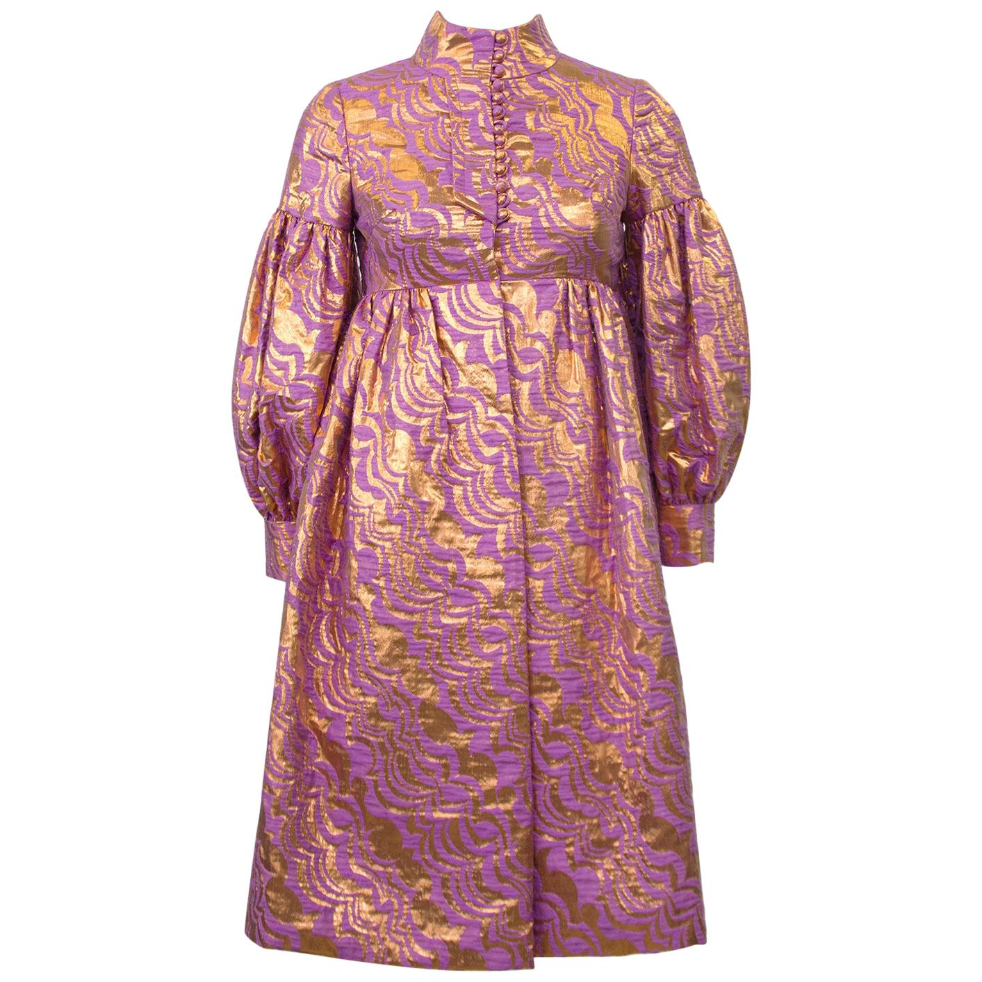 1970's Bronze and Lavender Baby Doll Cocktail Dress