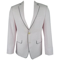 TALLIA 36 Regular Pink Stripe Seersucker Black Piping Sport Coat Jacket