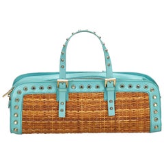 Fendi Brown x Light Blue Studded Rattan Handbag