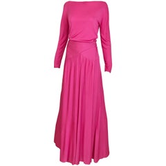 Vintage Geoffrey Beene Hot Pink Matte Jersey Blouse Skirt Set