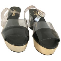 Used CHANEL Black and  Clear Platform Sandals