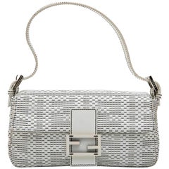 FENDI Baguette Bag in White and Black Patent Leather