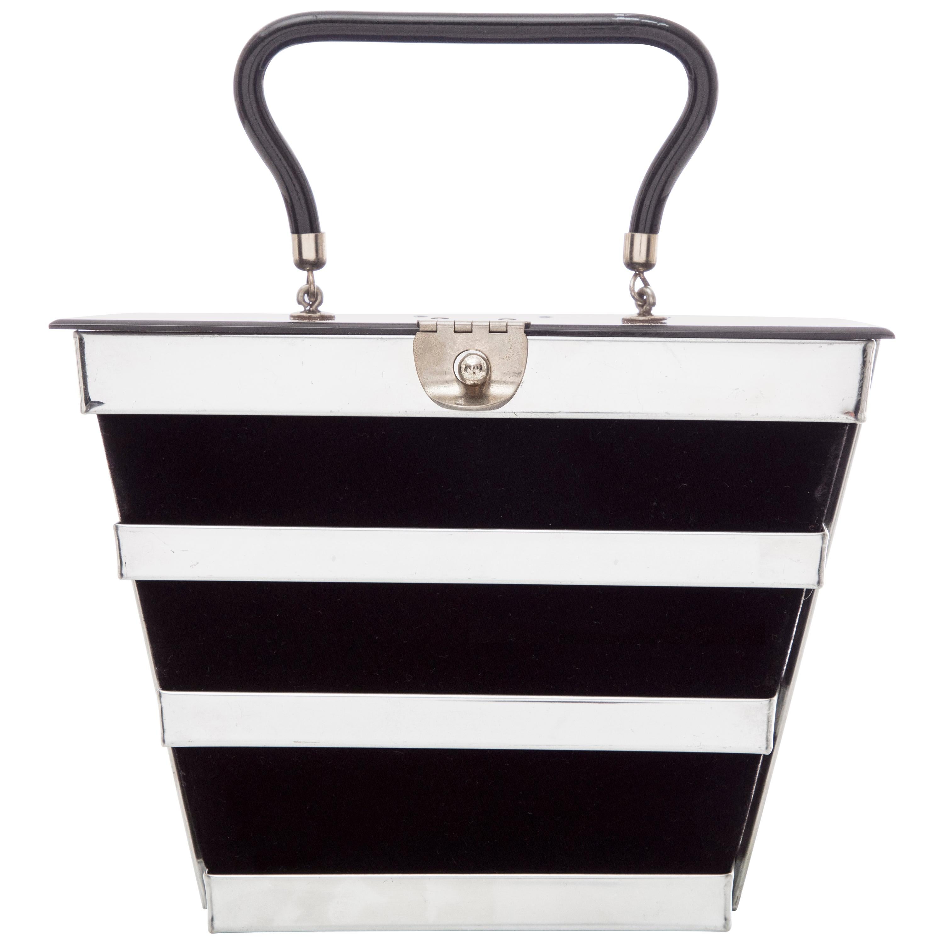 Dorset Rex Fifth Avenue Chrome Lucite Black Velvet Top Handle Bag, Circa 1950s