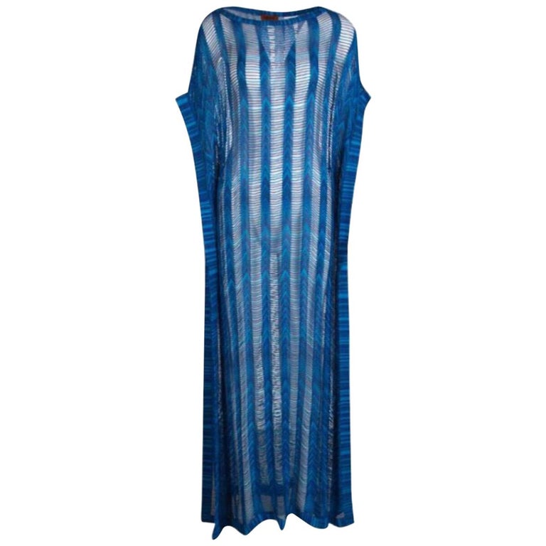 Missoni Blue Chevron Crochet Knit Kaftan Maxi Dress For Sale at 1stdibs