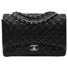 Chanel Maxi Jumbo Black Quilted Caviar Leather Double Flap Bag