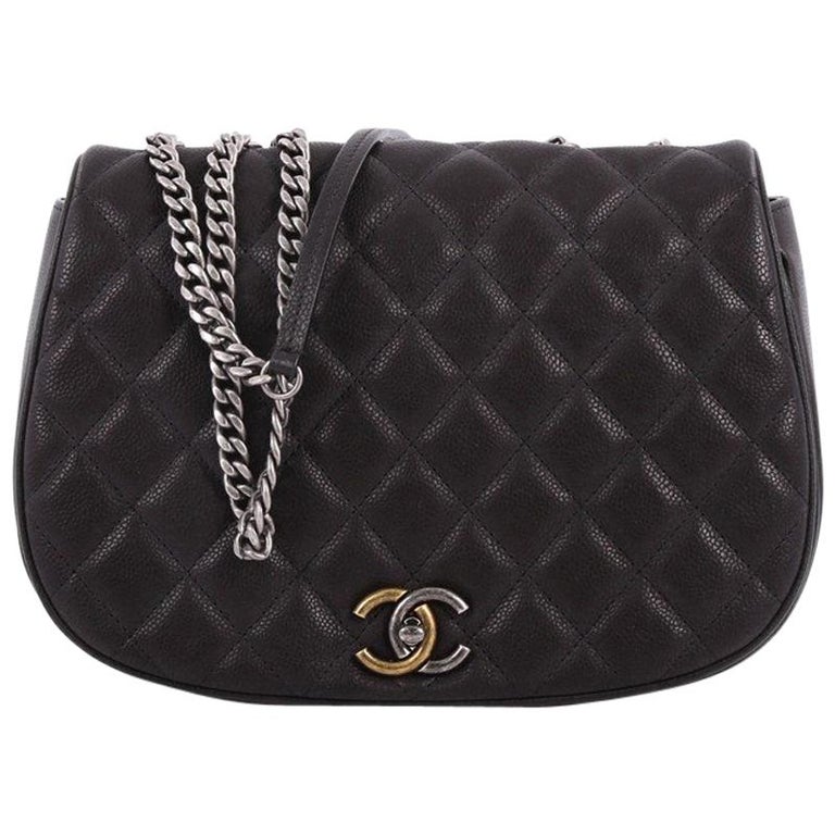 Chanel Casual Pocket Flap Messenger Bag Quilted Caviar Medium
