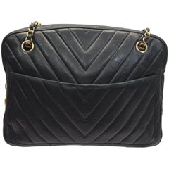 Chanel Black Chevron Quilted Leather Shoulder Bag