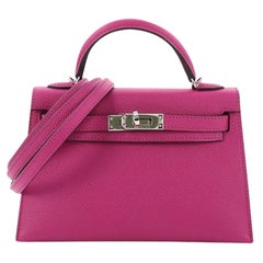 Hermes Kelly Mini II Handbag Anemone Epsom with Palladium Hardware 20