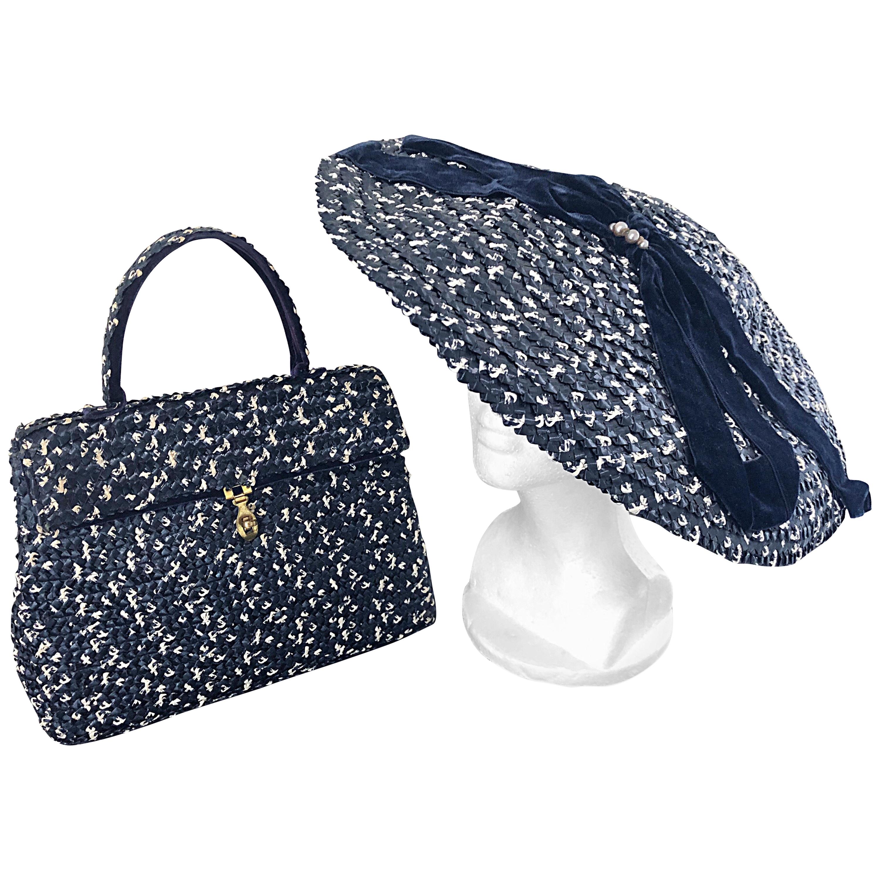1950er Jahre Schwarzer und weißer Vintage 50er Jahre Umhängetasche mit Perlenbesatz und Handtasche im Angebot