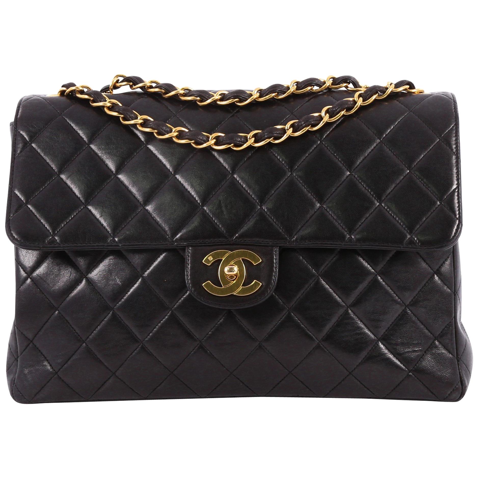 Chanel Vintage Classic Single Flap Bag Quilted Lambskin Jumbo