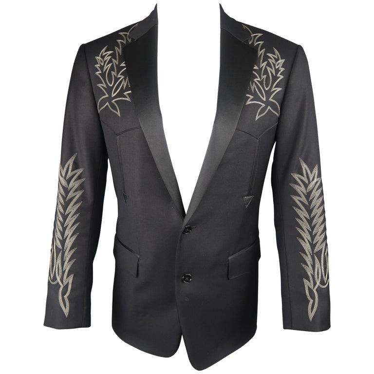RALPH LAUREN 38 Black Western Cowboy Embroidered Wool Sport Coat Jacket