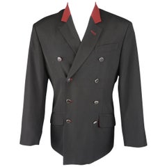 JEAN PAUL GAULTIER 38 Black & Burgundy Wool Double Breasted Sport Coat Jacket