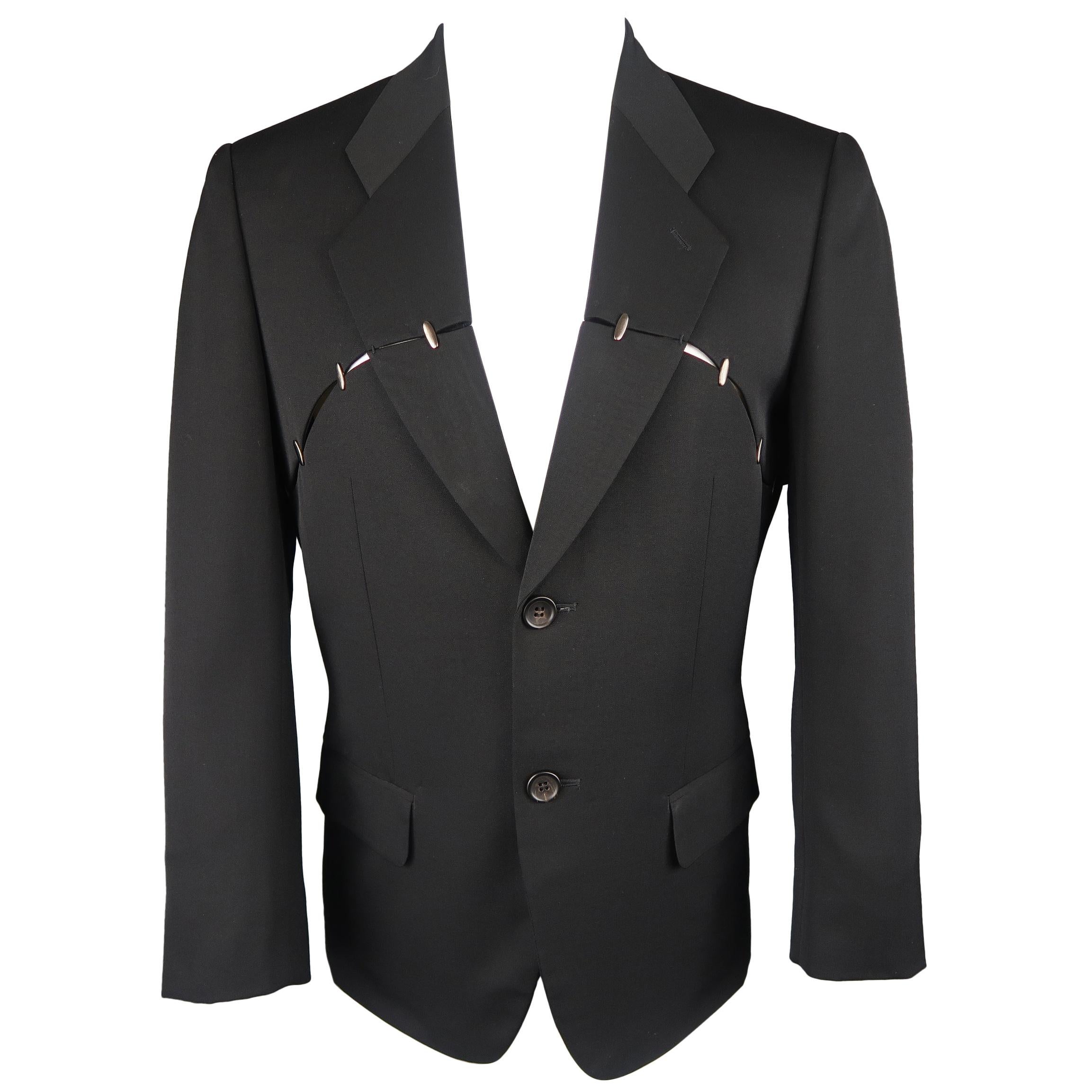 Issey Miyake Black Wool Studded Slit Cutout Sport Coat Jacket