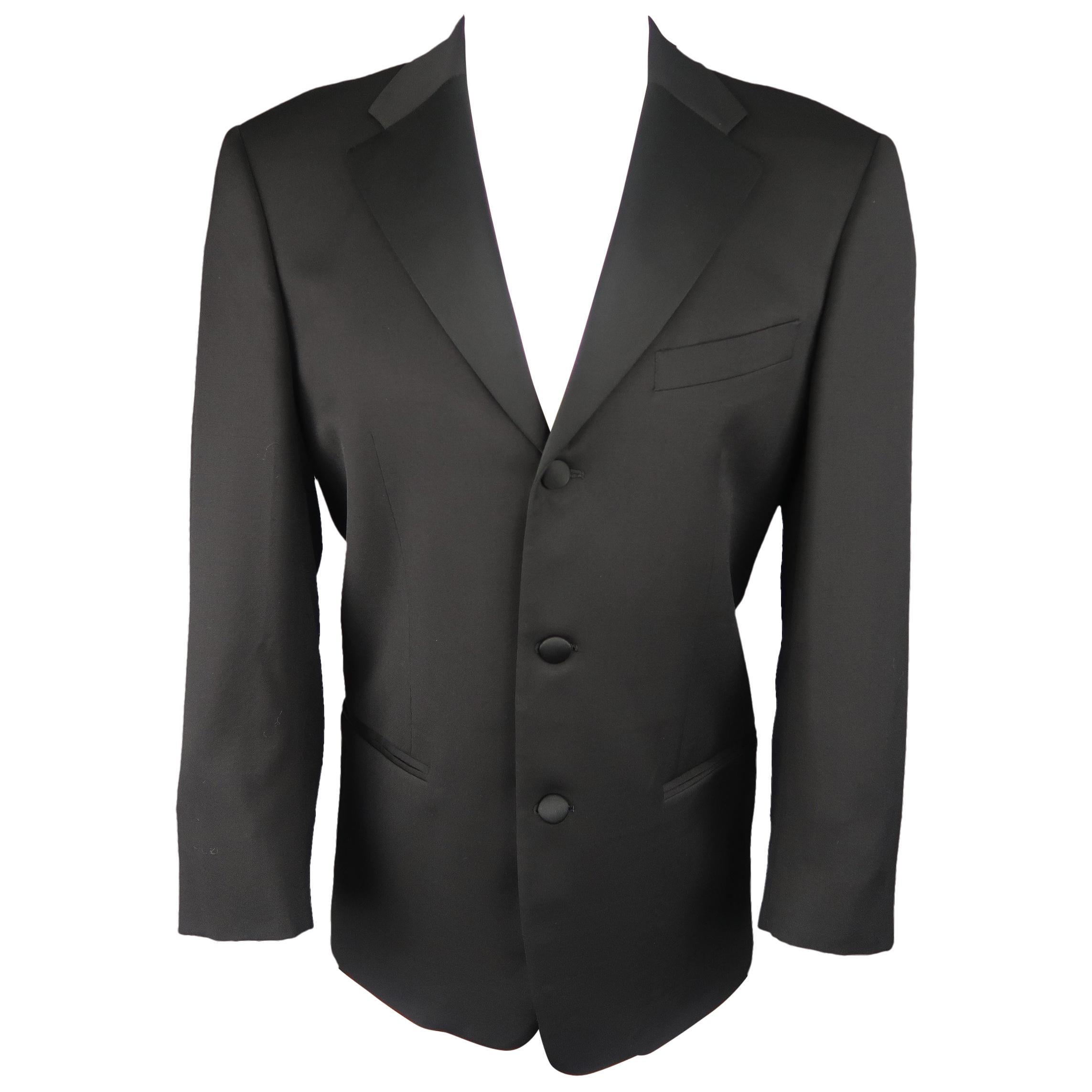 VALENTINO 38 Black Wool Satin Notch Lapel Tuxedo Sport Coat Jacket