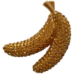 Dolce and Gabbana Gold Banana Pin Brooch with Yellow Rhinestone Accents