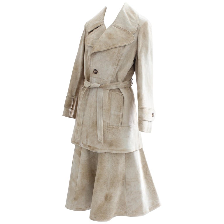 Lony G by Gropper Suede Leather Jacket and Skirt Suit 2pc Vanilla Tan ...