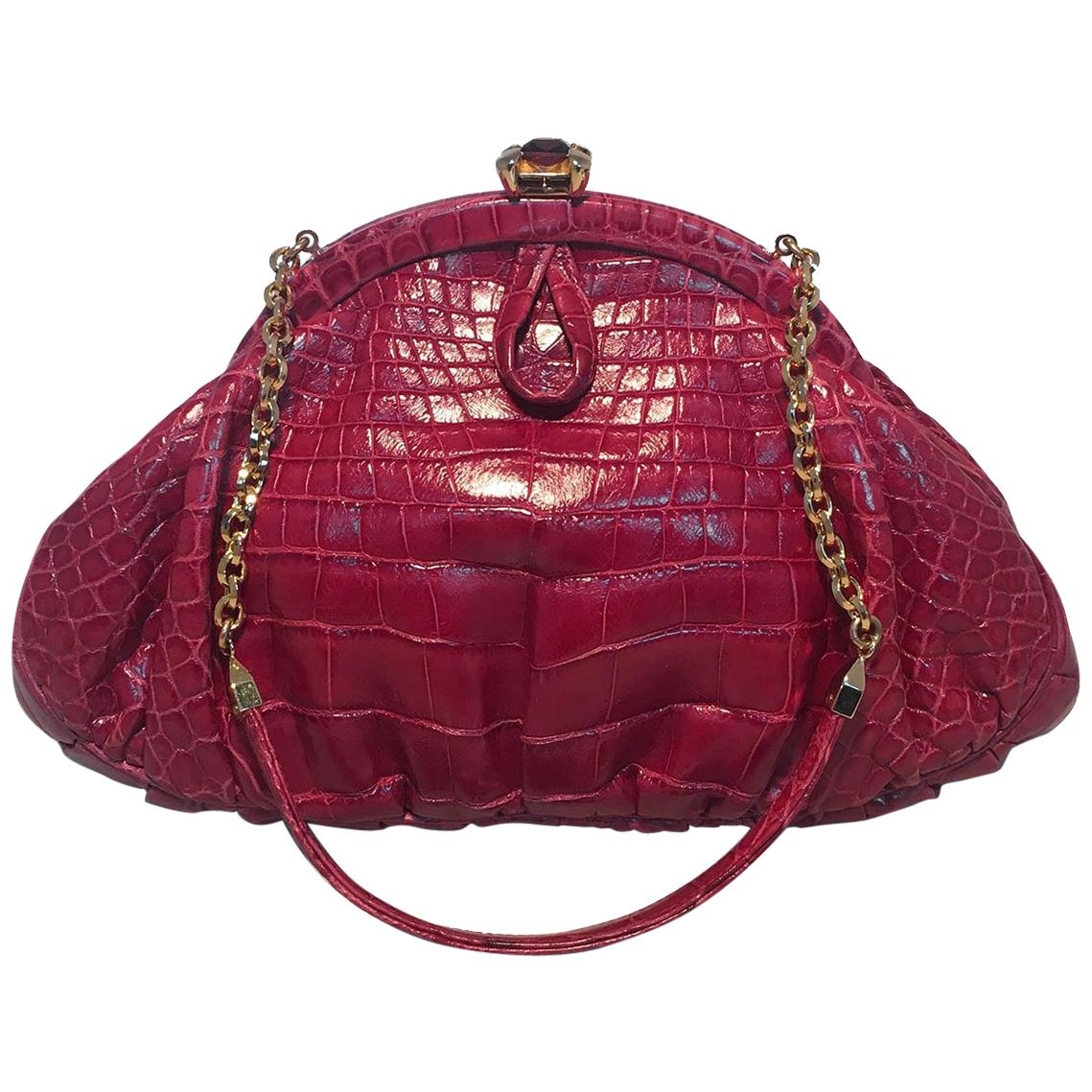 Judith Leiber Small Red Alligator Handbag