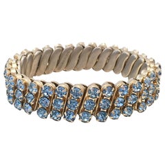 1960'S Gold & Sapphire Blue Crystal Rhinestone Expansion Link Bracelet-Hong Kong