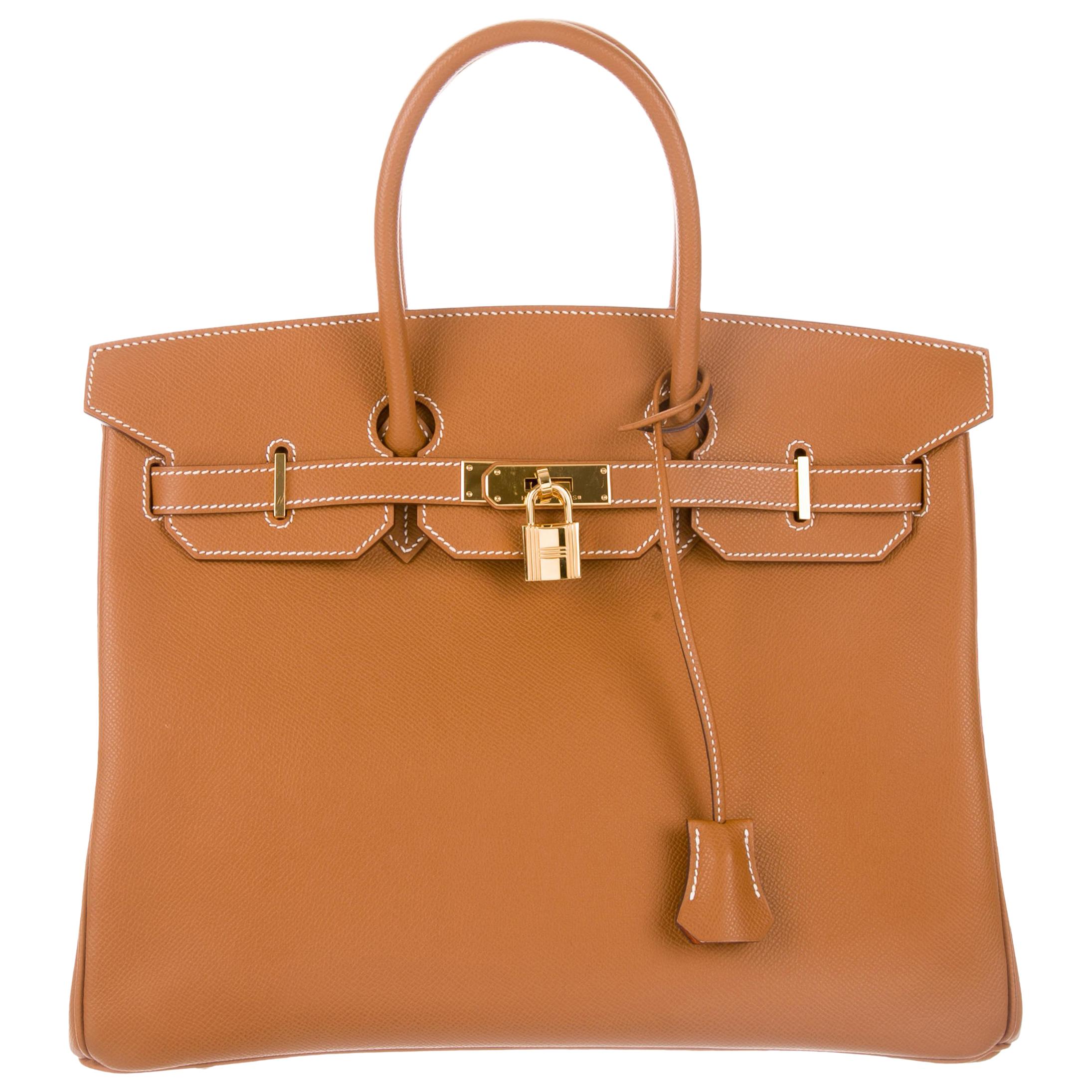 Hermes Birkin 35 Cognac Leather Top Handle Satchel Carryall Bag W/Accessories
